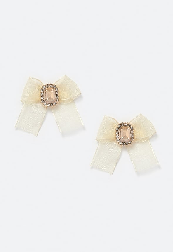 Nia Glass Stones and Bow Studs Earrings Cream/ Gold