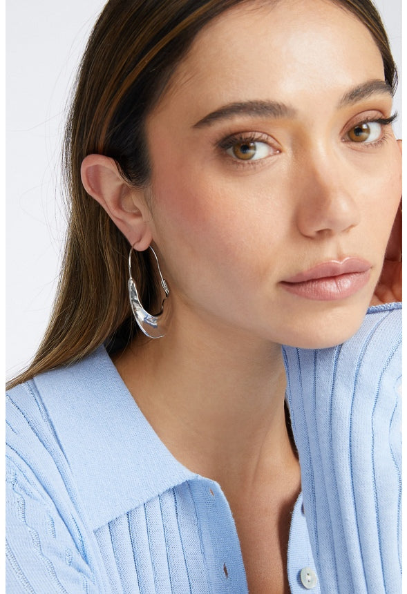 Lisa Organic Molten Hoop Earrings Silver