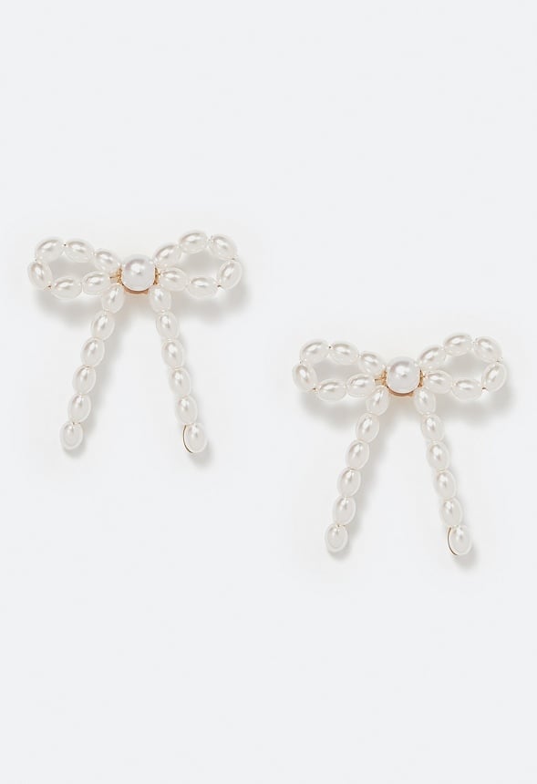 Jody Elongated Pearls Bow Stud Earrings Cream