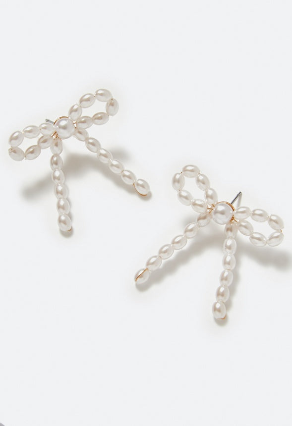 Jody Elongated Pearls Bow Stud Earrings Cream