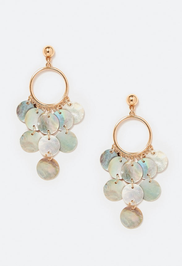 Liz Drop Earrings With Real Shell Chandelier Strands Multi/ Gold