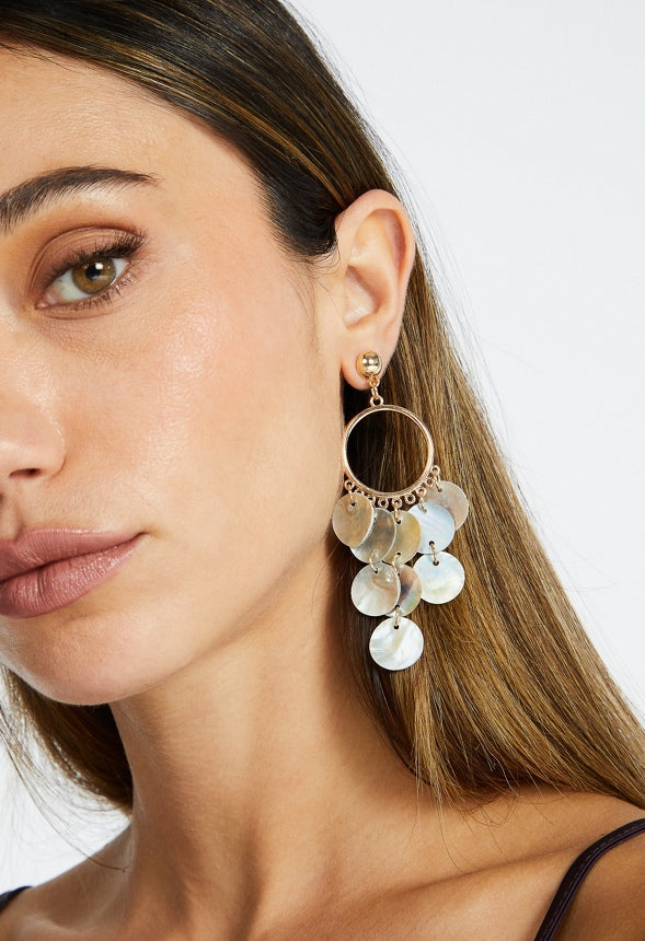 Liz Drop Earrings With Real Shell Chandelier Strands Multi/ Gold