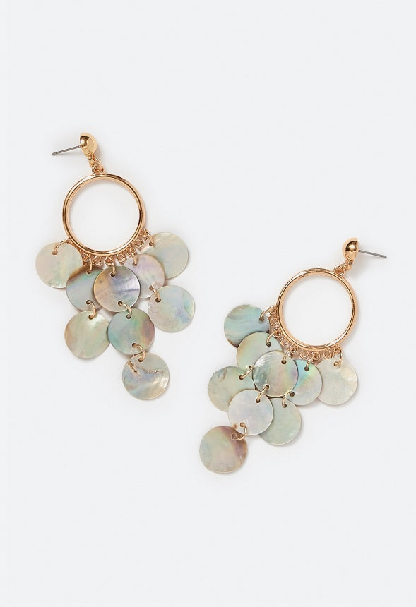 Liz Drop Earrings With Real Shell Chandelier Strands Multi/ Gold