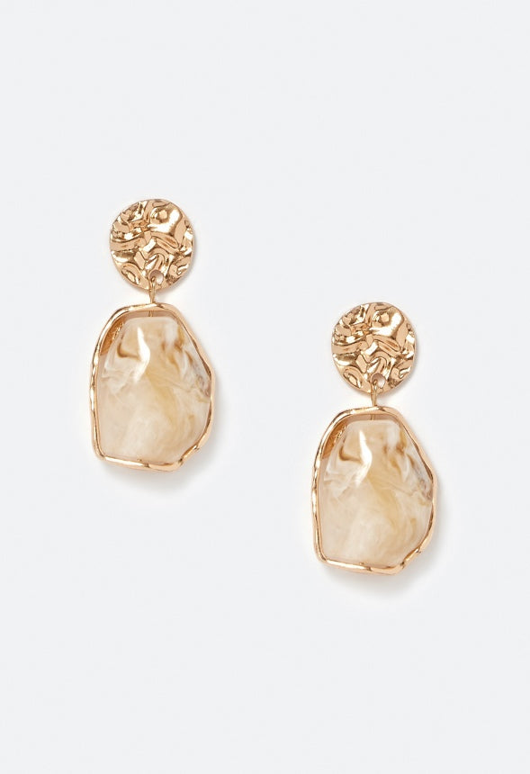 Oma Textured Coin With Irregular Resin Drop Earrings Beige/ Gold