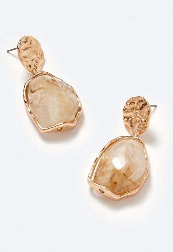 Oma Textured Coin With Irregular Resin Drop Earrings Beige/ Gold