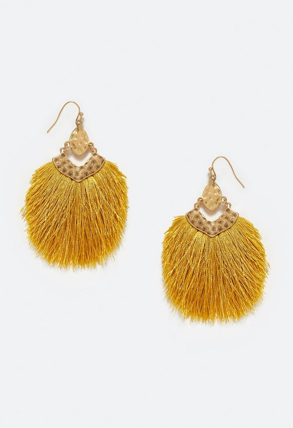 Mei Fringed Hammered Metal Drop Earrings Mustard/ Gold