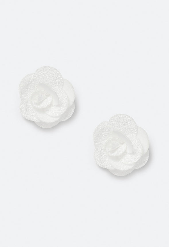 Riz Statement Fabric Flower Stud Earrings Cream/ Gold