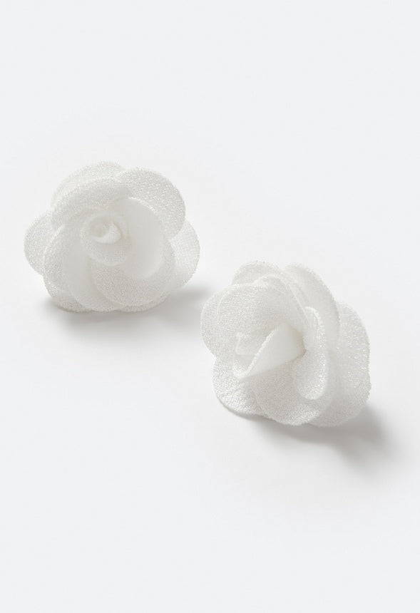 Riz Statement Fabric Flower Stud Earrings Cream/ Gold