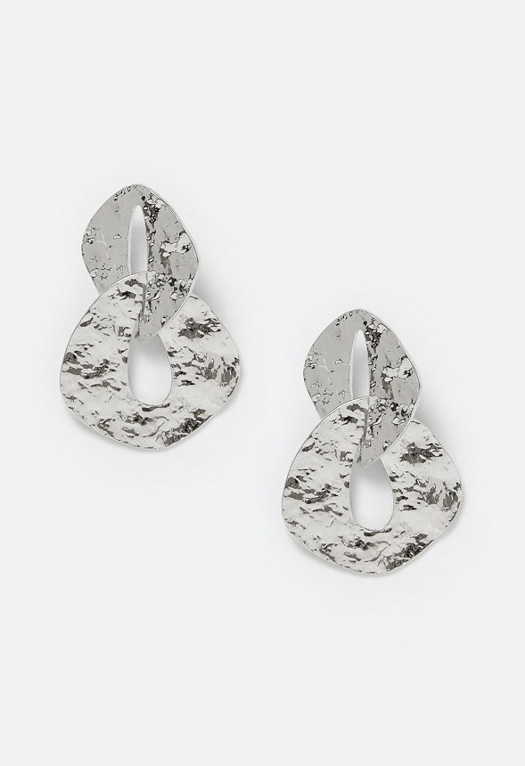 Tam Statement Hammered Metal Chain Stud Earrings Silver