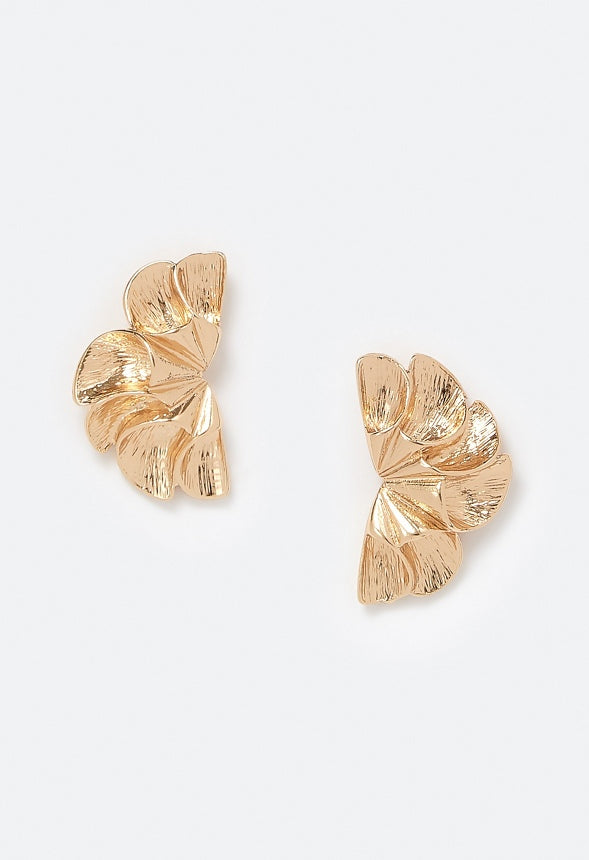 Una Textured Sculptural Petals Stud Earrings Gold