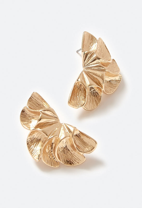 Una Textured Sculptural Petals Stud Earrings Gold