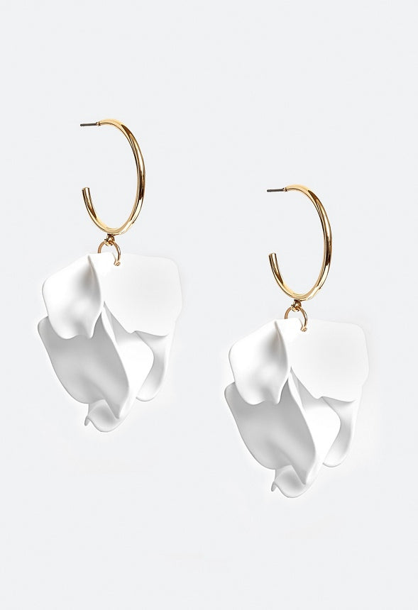 Xia Hoop Earrings With Powder Coated Petals Drops White/ Gold