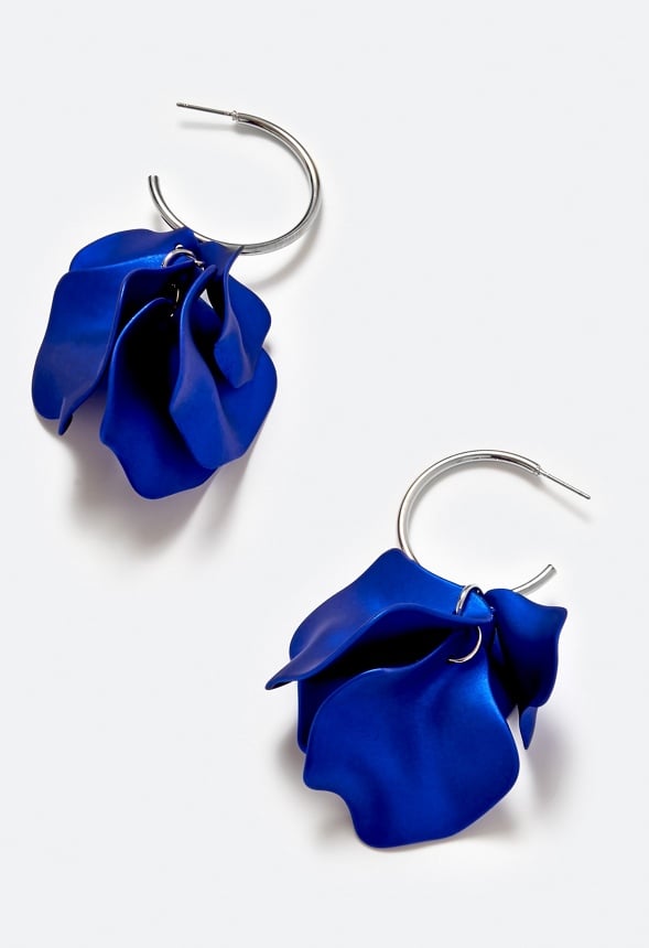 Xia Hoop Earrings With Powder Coated Petals Drops Cobalt/ Silver