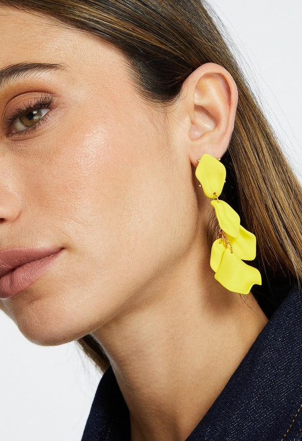 Rya Graduated Powder Coated Petals Dangle Earrings Yellow/ Gold
