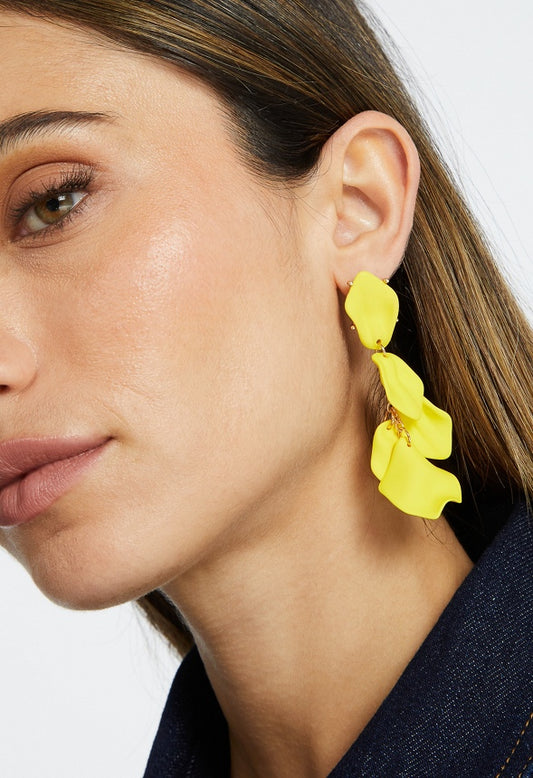 Rya Graduated Powder Coated Petals Dangle Earrings Yellow/ Gold