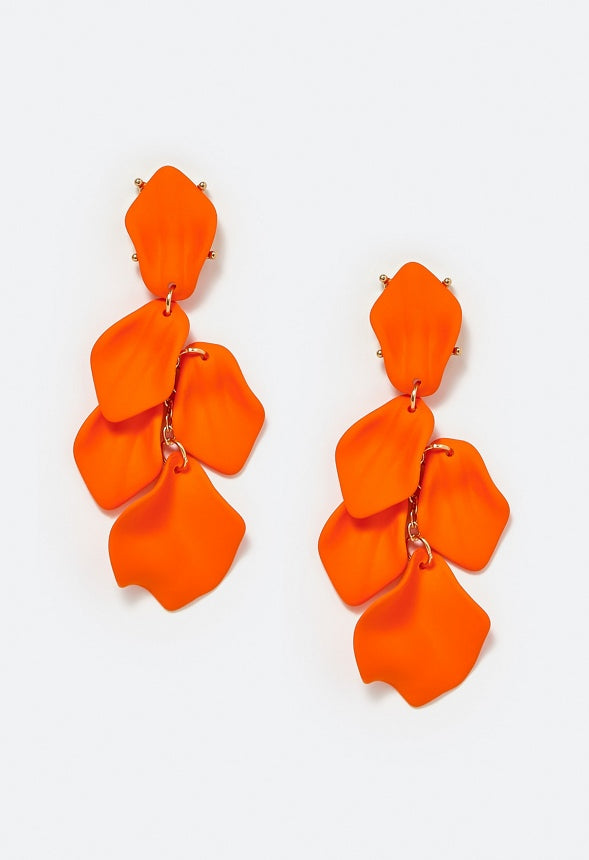 Rya Graduated Powder Coated Petals Dangle Earrings Orange/Gold