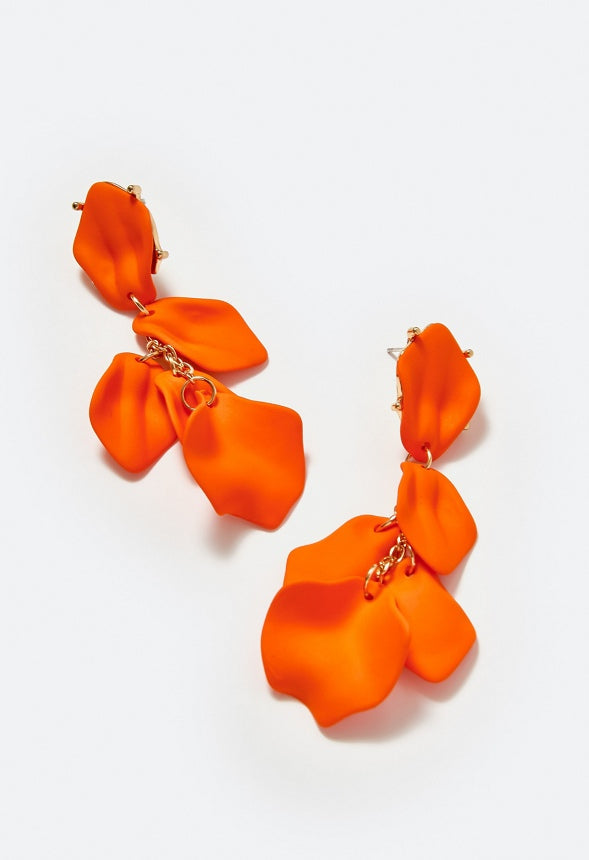 Rya Graduated Powder Coated Petals Dangle Earrings Orange/Gold