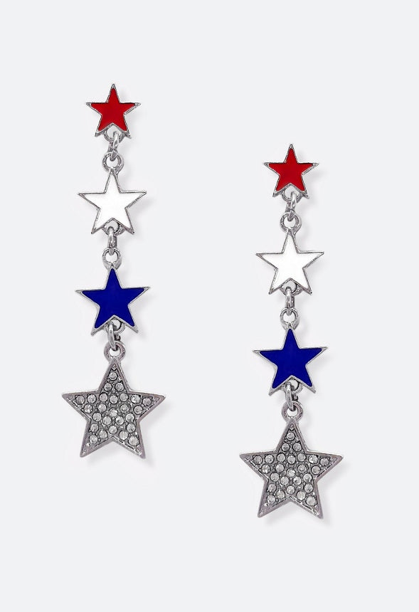 4th Of July Fawn Gradient Stars Dangle Earrings Red/ Blue/ Silver