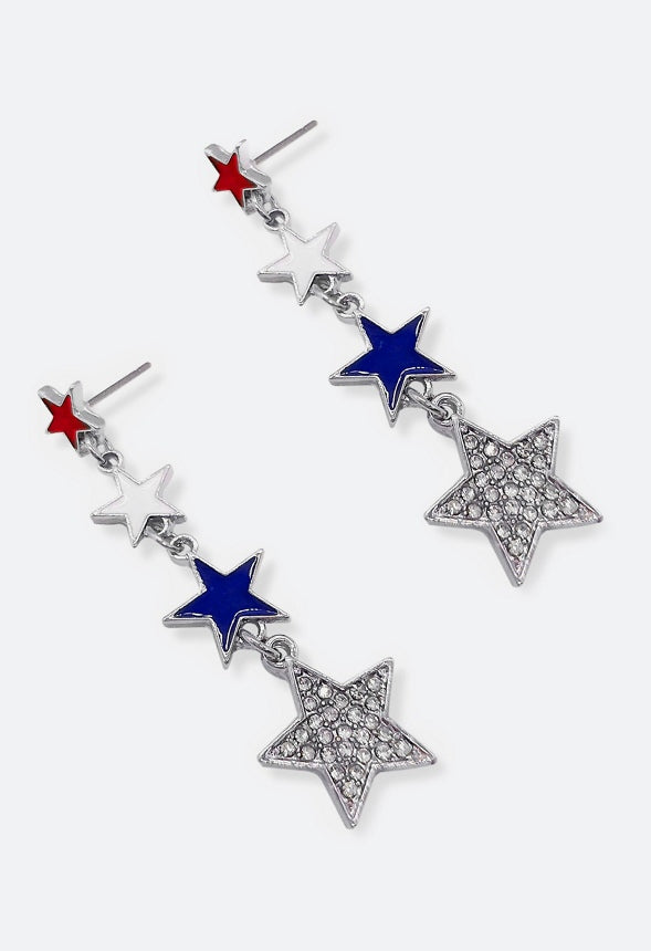 4th Of July Fawn Gradient Stars Dangle Earrings Red/ Blue/ Silver