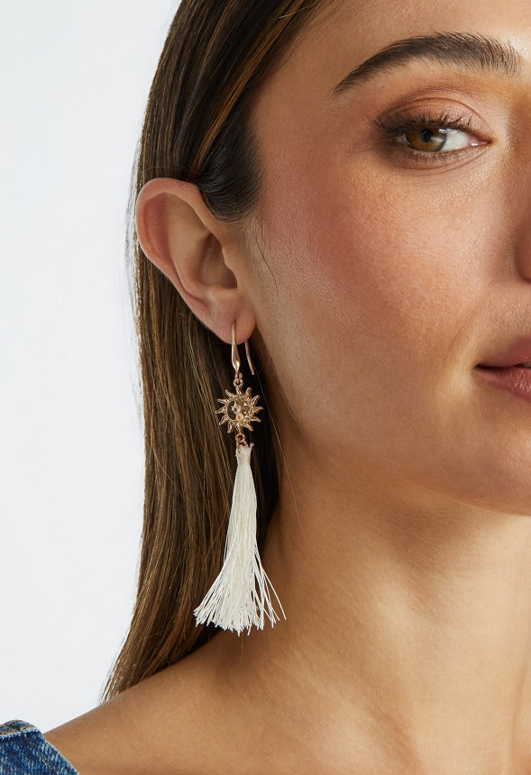 Ann Sun And Moon Tassel Drop Earrings Cream/ Gold