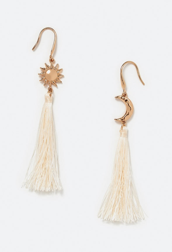 Ann Sun And Moon Tassel Drop Earrings Cream/ Gold