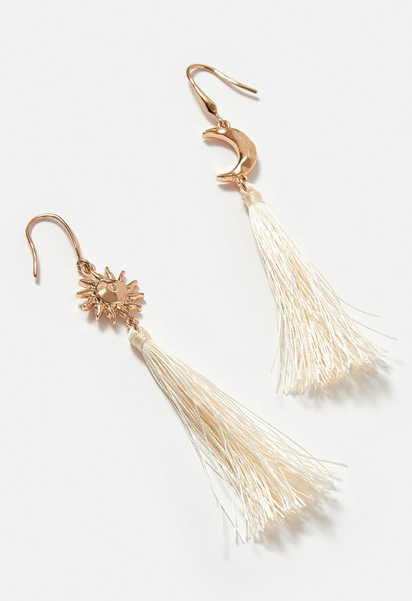 Ann Sun And Moon Tassel Drop Earrings Cream/ Gold