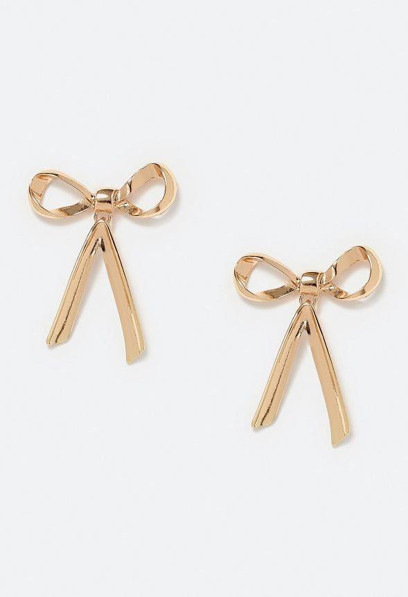 Eli Metal Dangle Bow Stud Earrings Gold