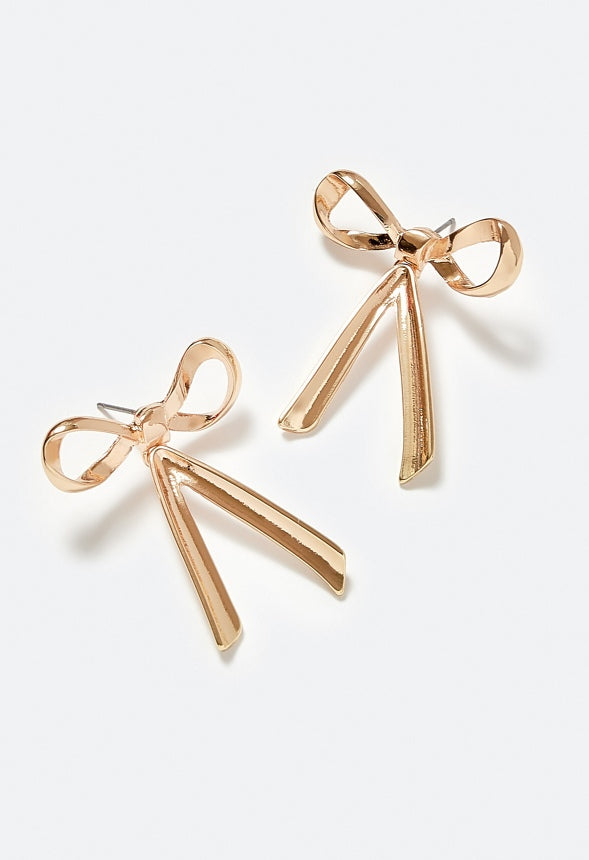 Eli Metal Dangle Bow Stud Earrings Gold