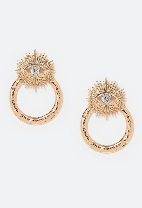 Fia Evil Eye And Textured Metal Ring Door Knocker Earrings  Gold