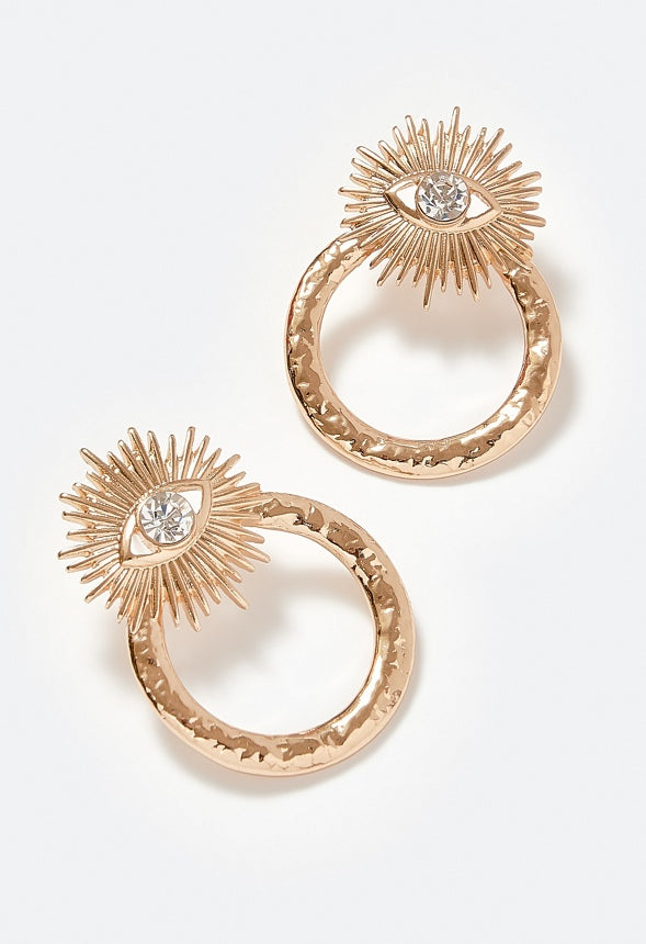 Fia Evil Eye And Textured Metal Ring Door Knocker Earrings  Gold