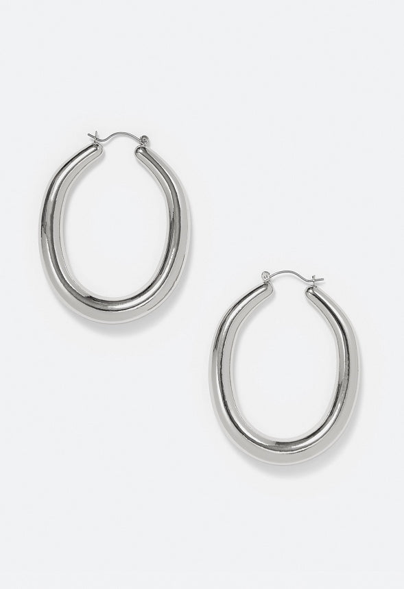 Cay Oval Smooth Tube Hoop Earrings Silver