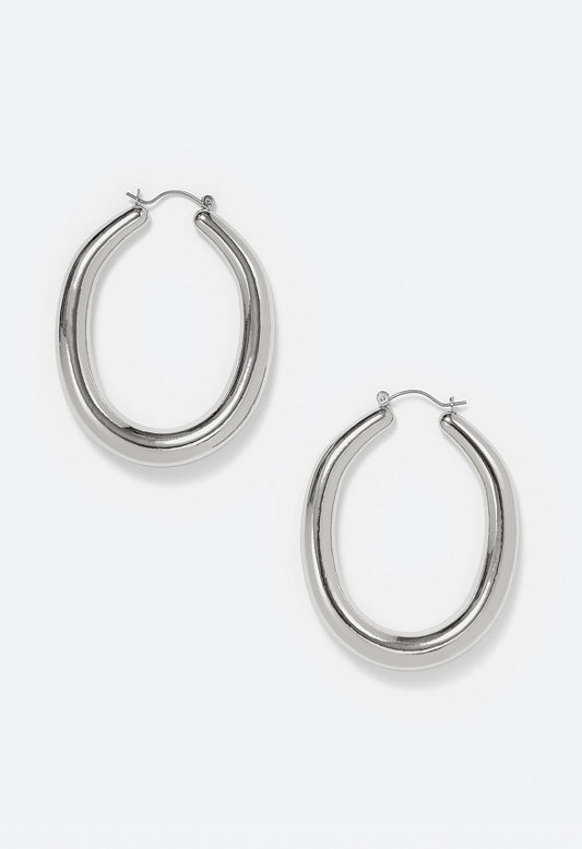 Cay Oval Smooth Tube Hoop Earrings Silver