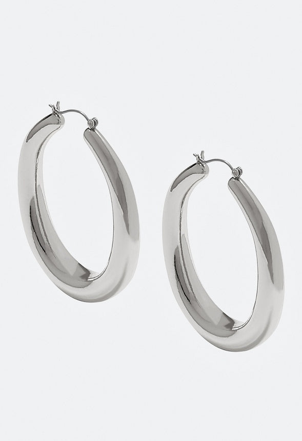 Cay Oval Smooth Tube Hoop Earrings Silver