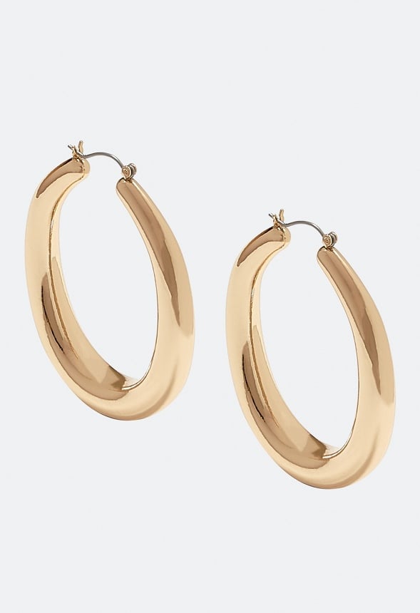 Cay Oval Smooth Tube Hoop Earrings Gold