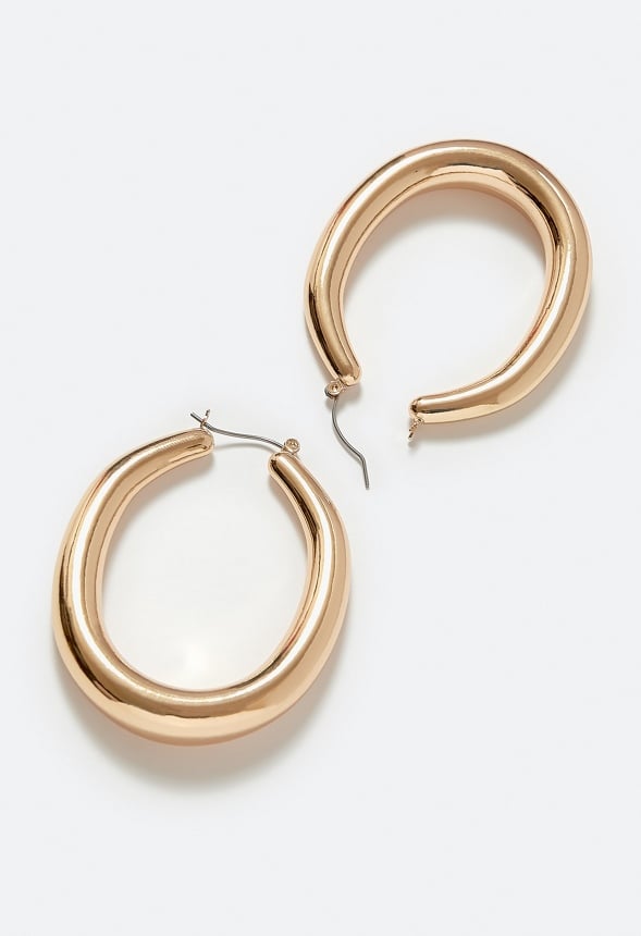 Cay Oval Smooth Tube Hoop Earrings Gold