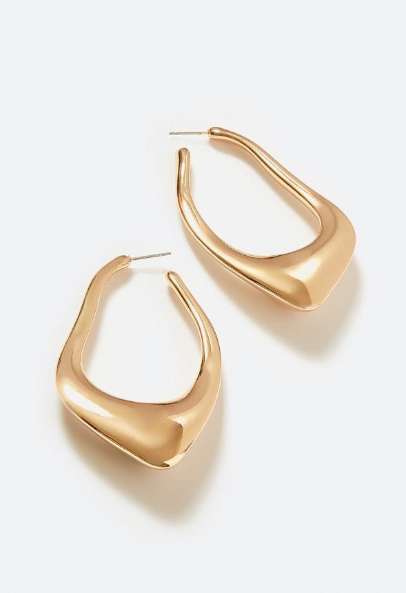 Jia Irregular Elongated Hoop Earrings Gold