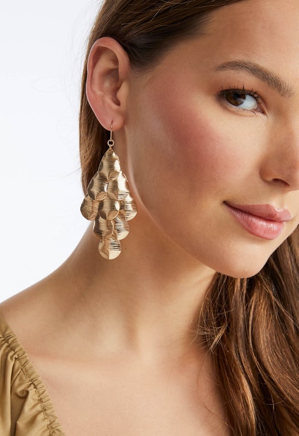 Tay Etched Petals Chandelier Drop Earrings Gold