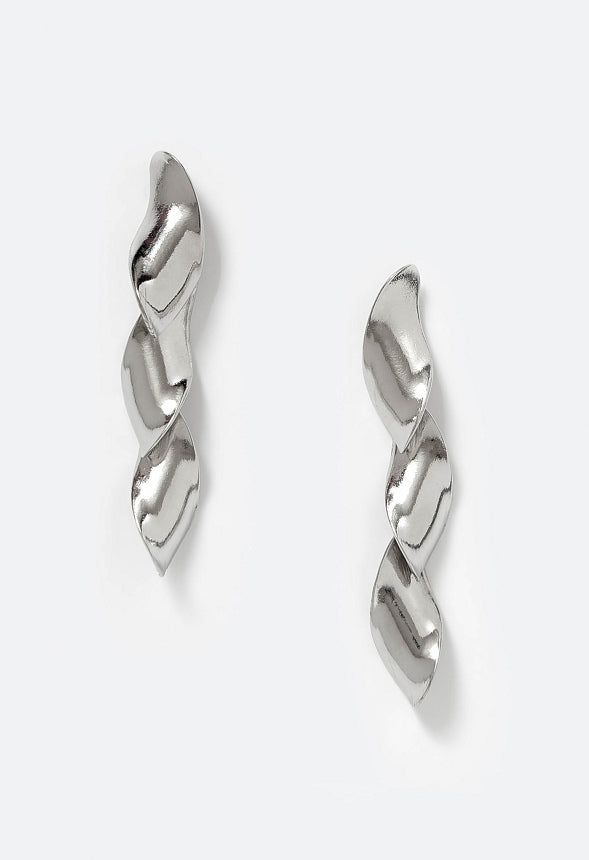 3-Tiered Via Fluid Metal Drops Earrings Silver
