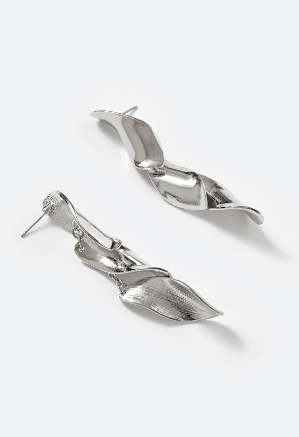 3-Tiered Via Fluid Metal Drops Earrings Silver