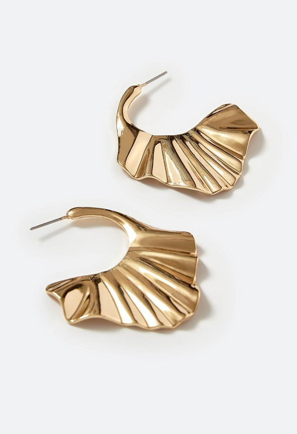Ria Modern Boho Rippled Hoop Earrings Gold