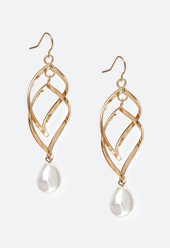 Kyla Spiral Design Chain Link With Pearl Drop Earrings Cream/ Gold
