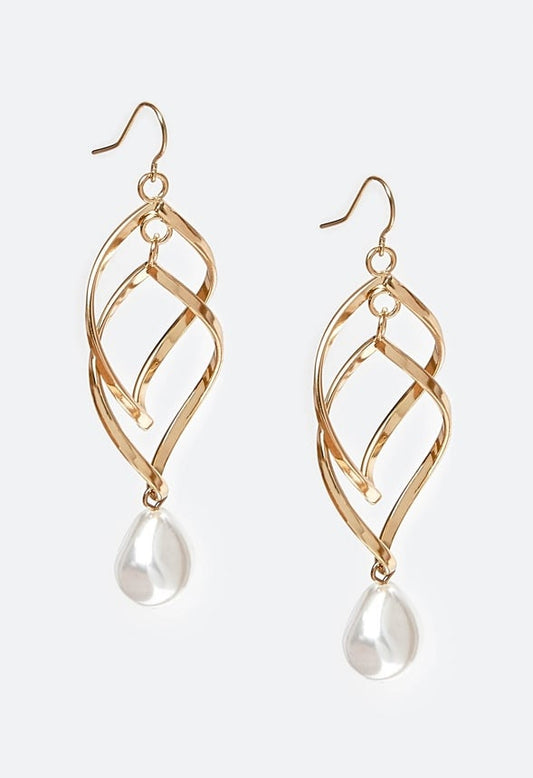 Kyla Spiral Design Chain Link With Pearl Drop Earrings Cream/ Gold