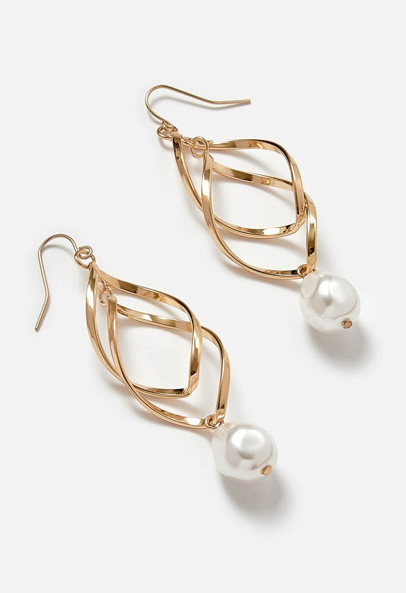 Kyla Spiral Design Chain Link With Pearl Drop Earrings Cream/ Gold