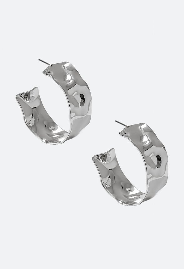 Naya Hammered Metal Hoop Earrings Silver