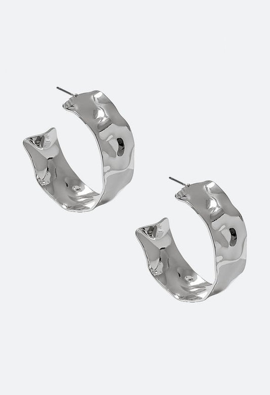 Naya Hammered Metal Hoop Earrings Silver
