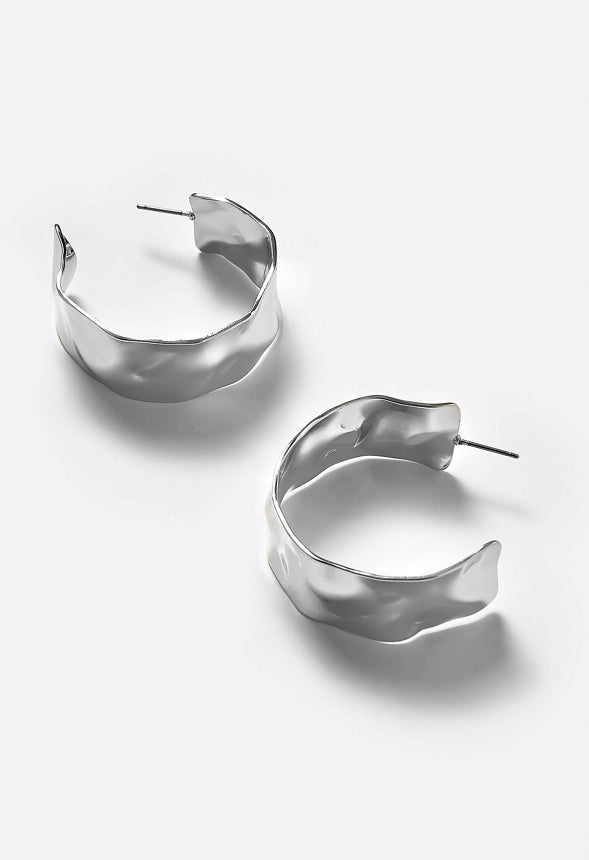 Naya Hammered Metal Hoop Earrings Silver