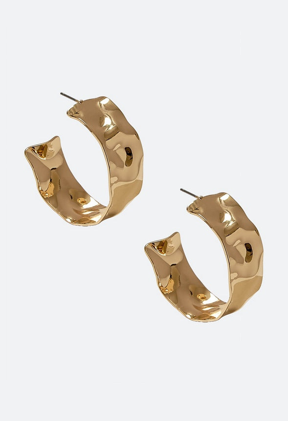 Naya Hammered Metal Hoop Earrings Gold
