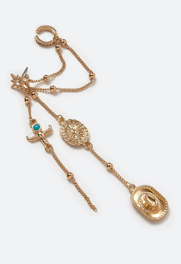 Lena Linked Rodeo Motifs Drop Earring Gold