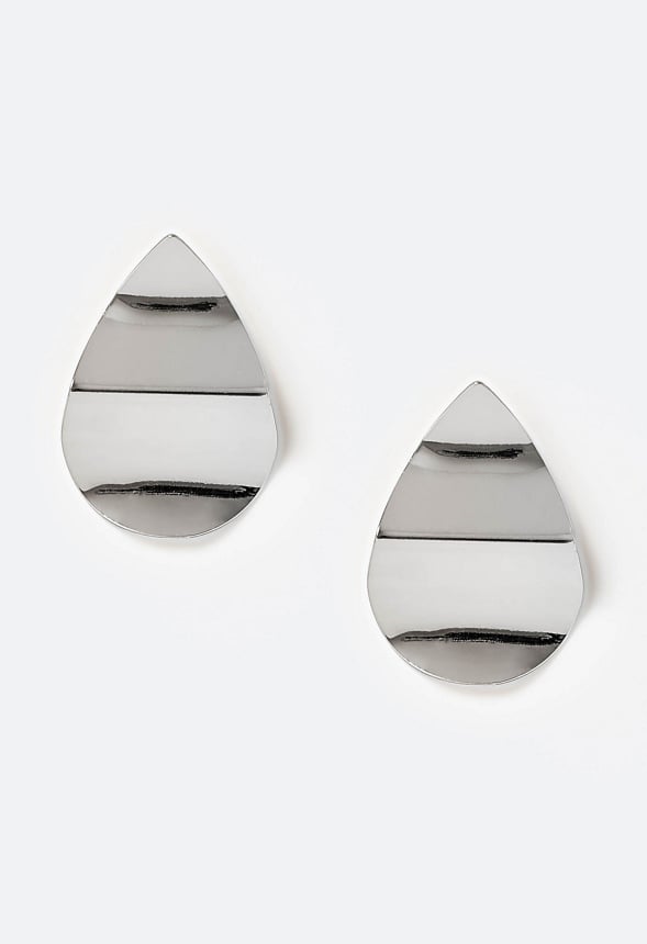 Hana Crinkled Effect Smooth Petal Shape Stud Earrngs Silver