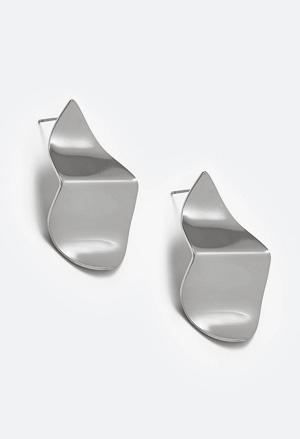 Hana Crinkled Effect Smooth Petal Shape Stud Earrngs Silver